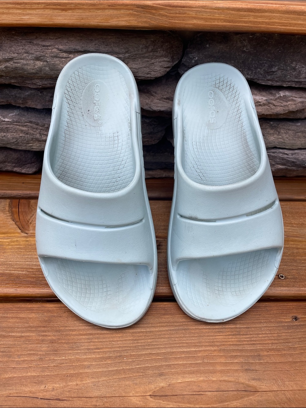 OOFOS Slide Sandals in Light Blue